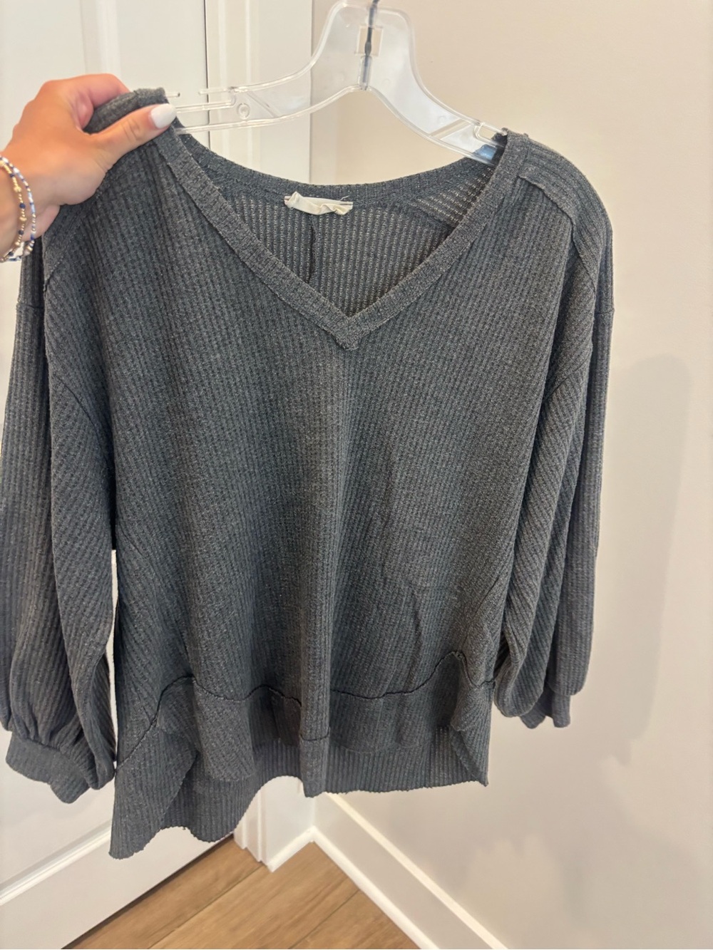Altar'd State Charcoal Gray Ribbed V-Neck Sweater